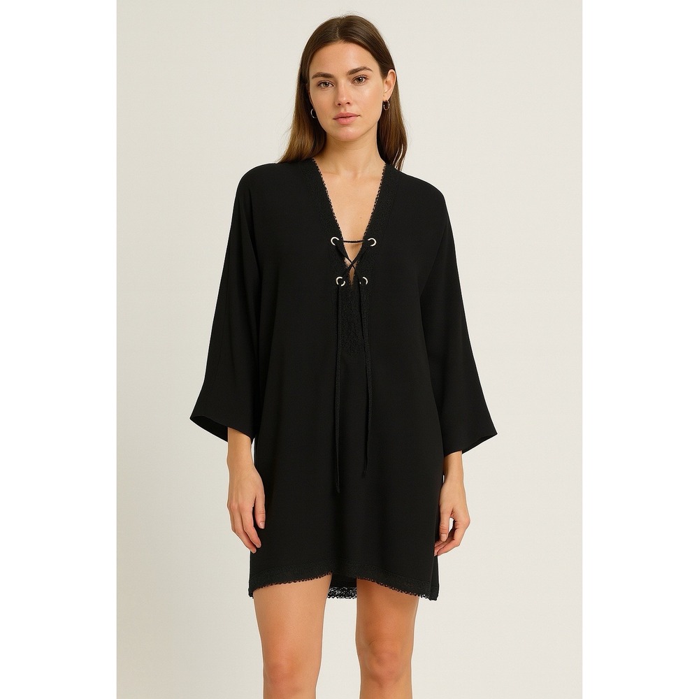 IRO ALESSI Mini DRESS WOMENS SIZE 40 US L Black Crepe Lace Up $320